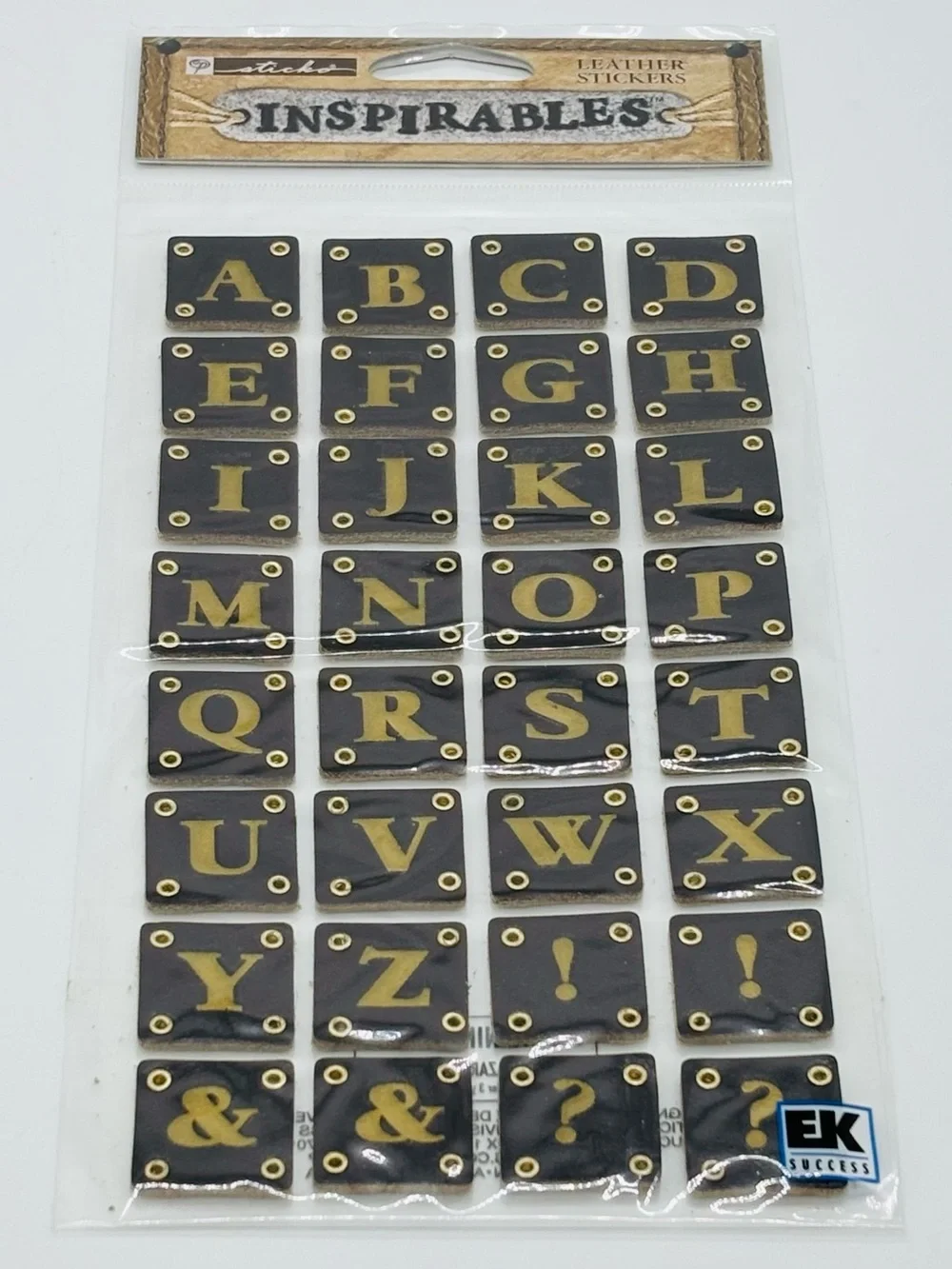 Sticko Inspirables Leather Alphabet Stickers Brown SPIN027 EK Success Scrapbook
